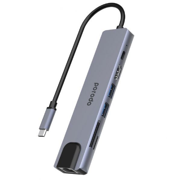 Porodo 7in1 Aluminum USB-C Hub 4K HDMI 100W Power Deliver